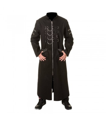 Men Long Coat Zip Studs Men Metal Punk Emo Rock Jacket Coat Gothic Coat For Christmas